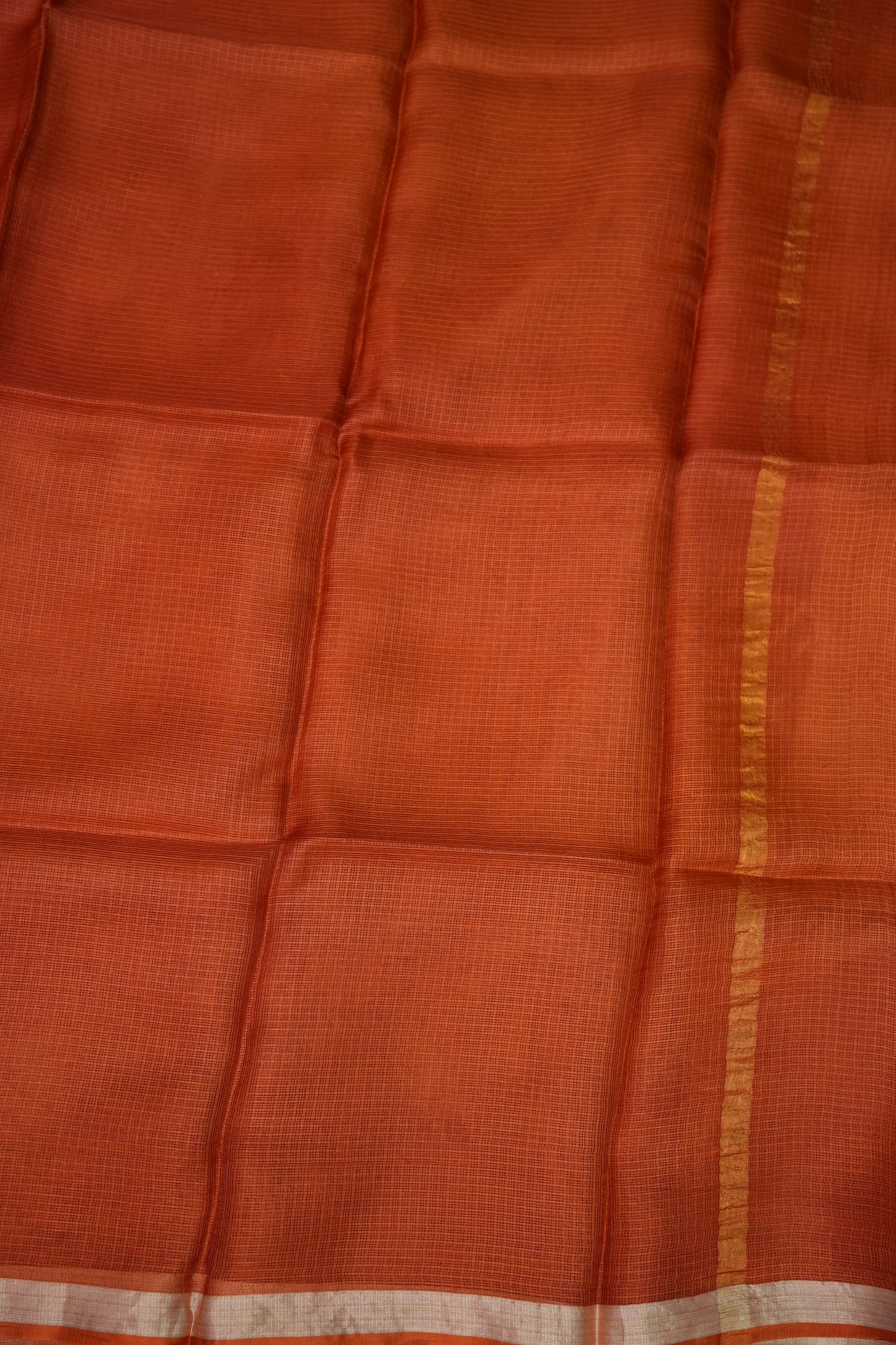 Silk Kota Saree with Zari Border – Rust Orange