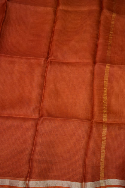 Silk Kota Saree with Zari Border – Rust Orange