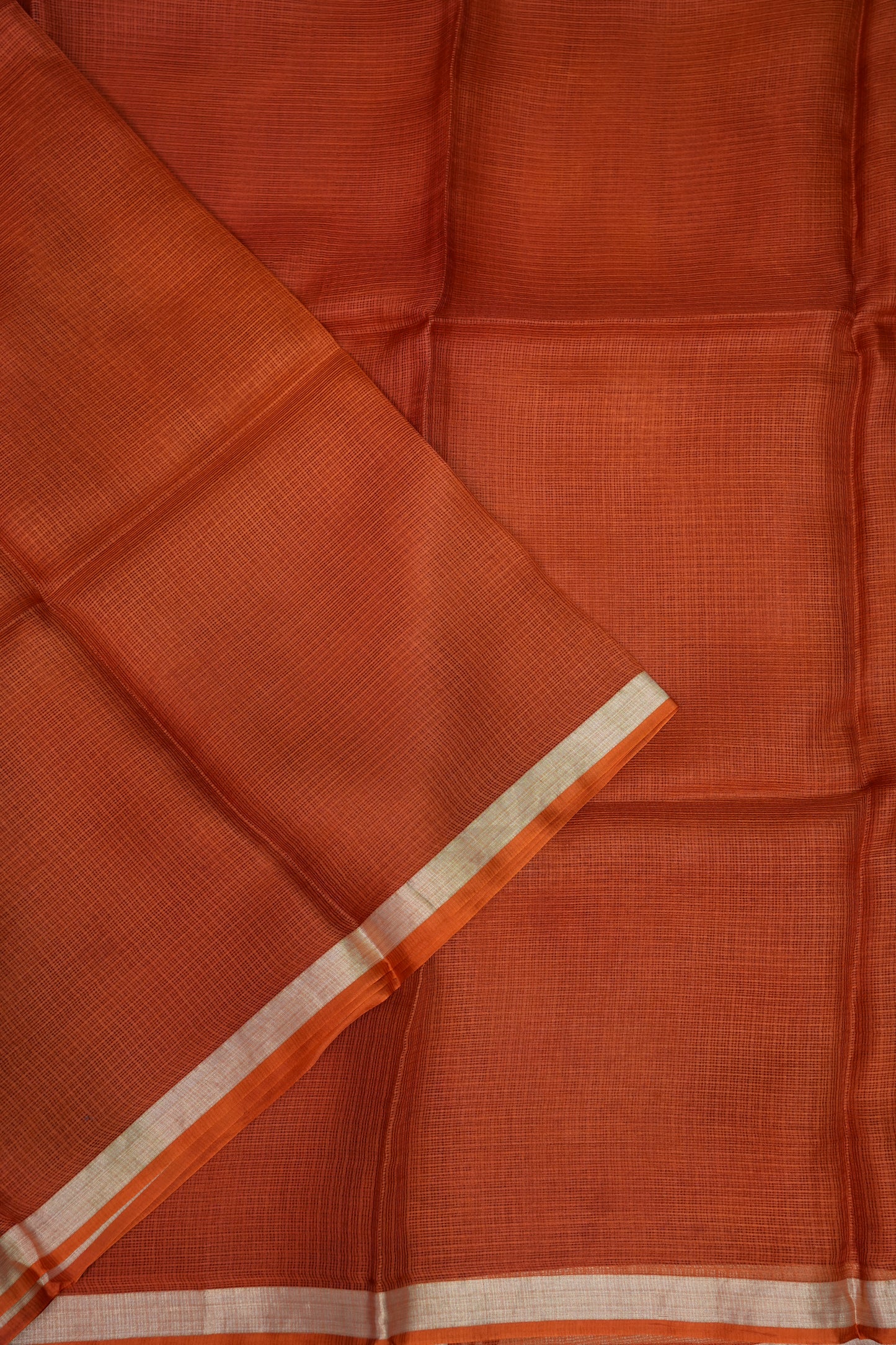 Silk Kota Saree with Zari Border – Rust Orange