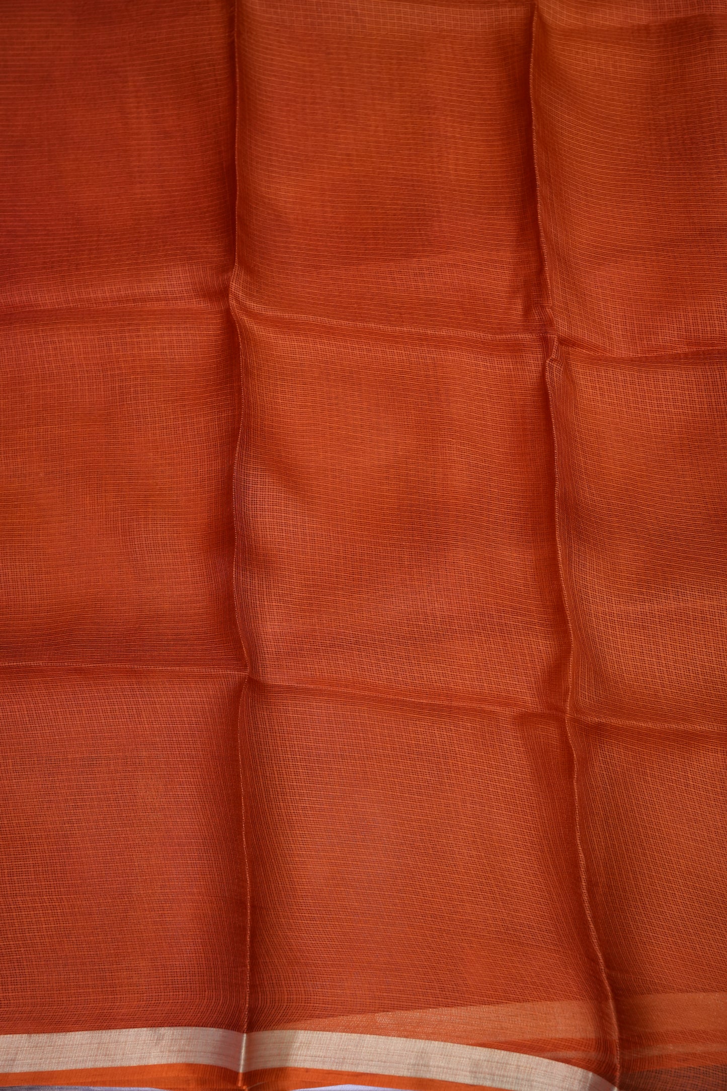 Silk Kota Saree with Zari Border – Rust Orange