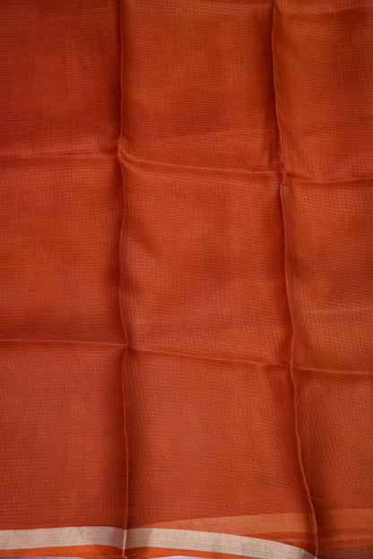 Silk Kota Saree with Zari Border – Rust Orange