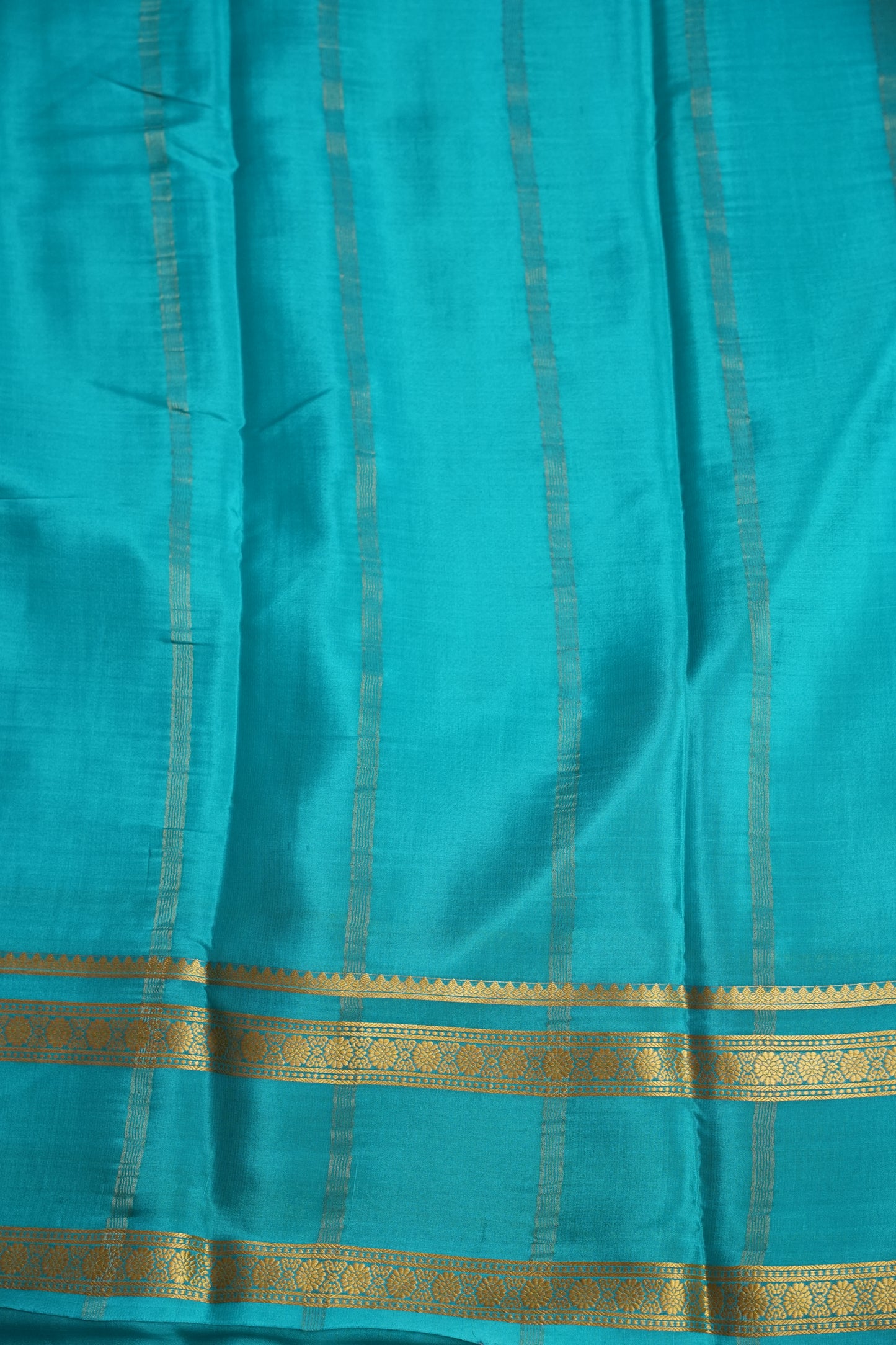 Multi Blue Shades in Pure Crepe Mysore Silk Saree With Self Retta Pet Border
