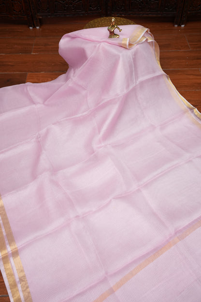Silk Kota Saree with Zari Border – Pastel Pink