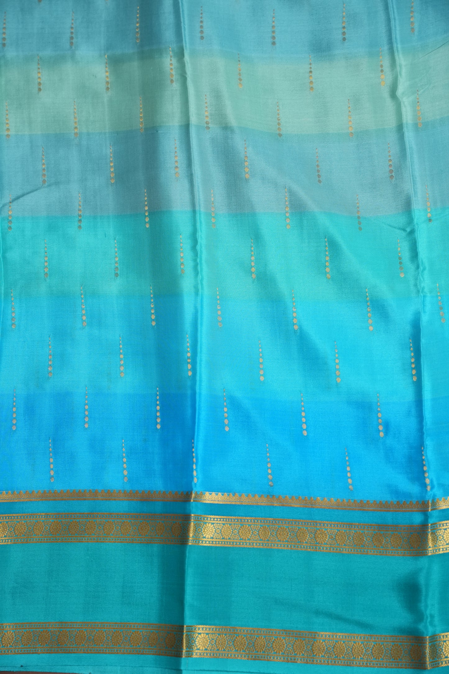 Multi Blue Shades in Pure Crepe Mysore Silk Saree With Self Retta Pet Border