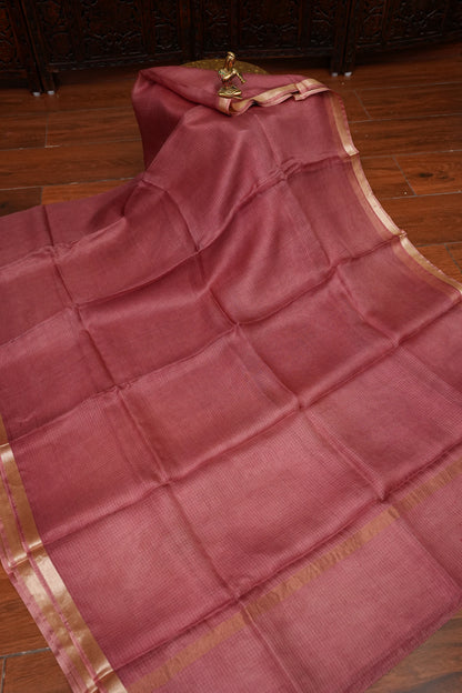 Silk Kota Saree with Zari Border – Dusty Rose