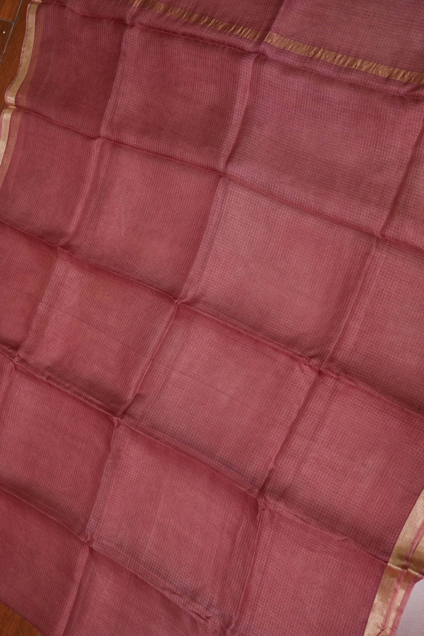 Silk Kota Saree with Zari Border – Dusty Rose