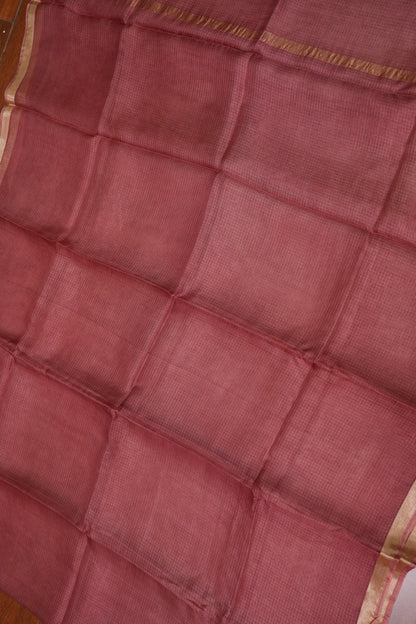 Silk Kota Saree with Zari Border – Dusty Rose