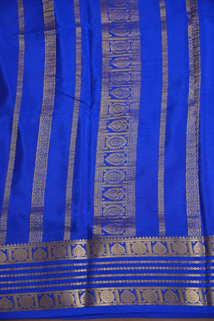 Pure Crepe Mysore Silk Saree in Orange With Contrast Ink Blue Border