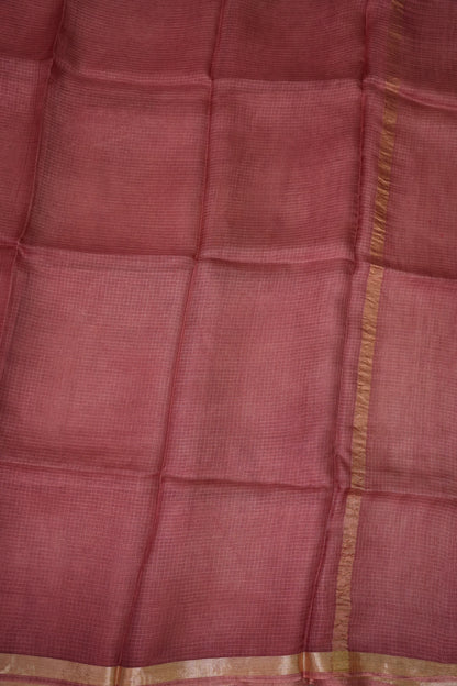 Silk Kota Saree with Zari Border – Dusty Rose