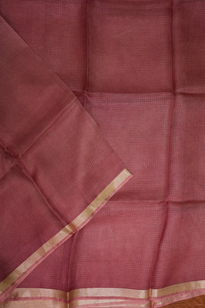 Silk Kota Saree with Zari Border – Dusty Rose