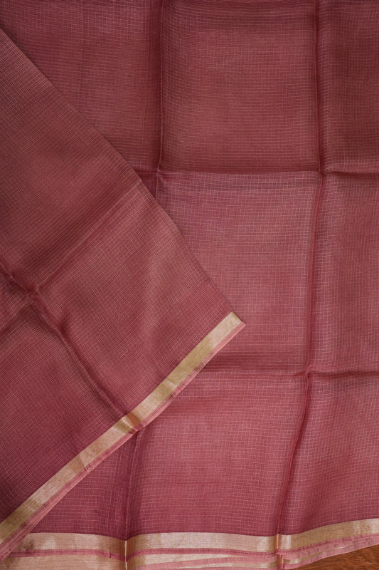 Silk Kota Saree with Zari Border – Dusty Rose