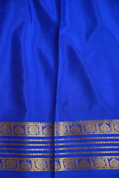 Pure Crepe Mysore Silk Saree in Orange With Contrast Ink Blue Border