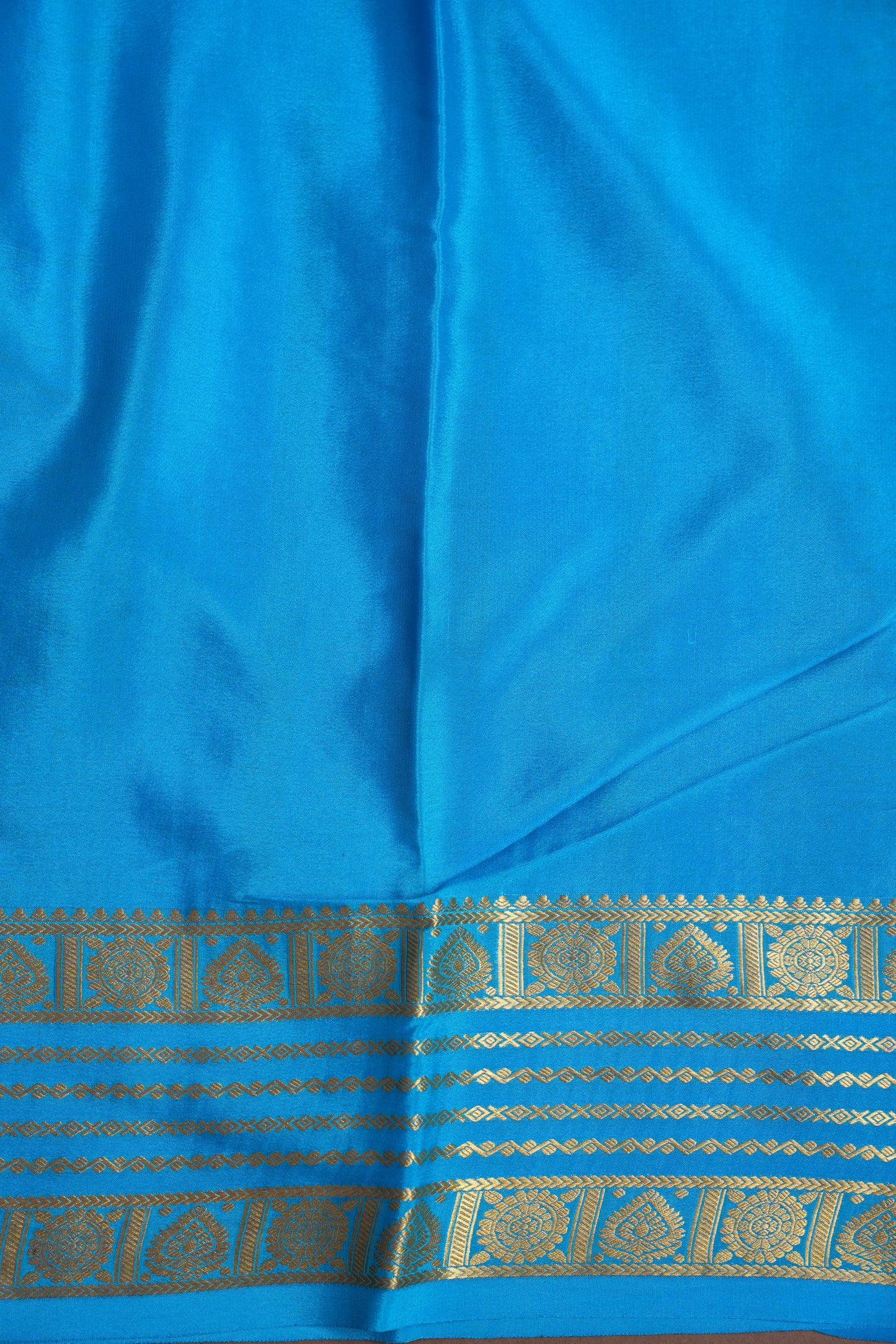 Pure Crepe Mysore Silk Saree in Ink Blue With Contrast Sky Blue Border