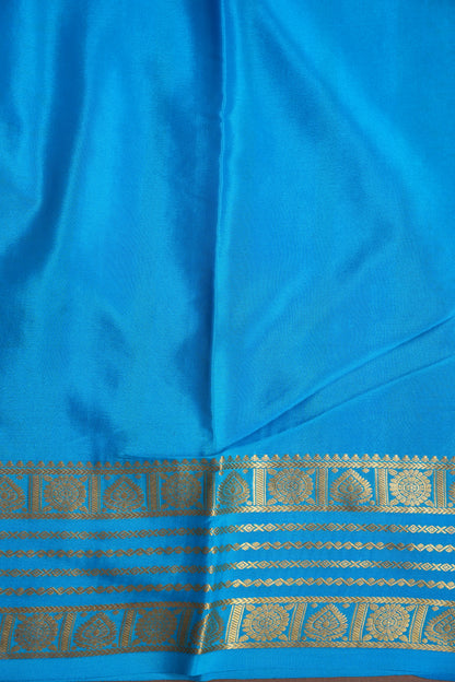 Pure Crepe Mysore Silk Saree in Ink Blue With Contrast Sky Blue Border