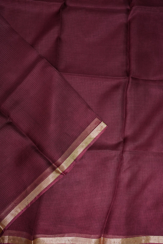 Silk Kota Saree with Zari Border – Wine