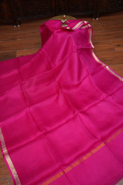 Silk Kota Saree with Zari Border – Rani Pink