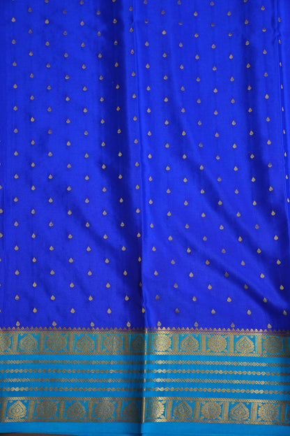 Pure Crepe Mysore Silk Saree in Ink Blue With Contrast Sky Blue Border
