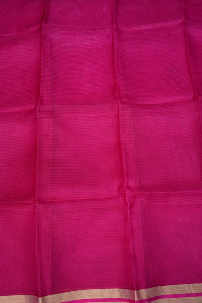 Silk Kota Saree with Zari Border – Rani Pink