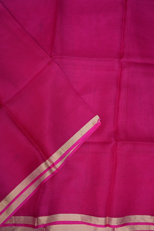 Silk Kota Saree with Zari Border – Rani Pink