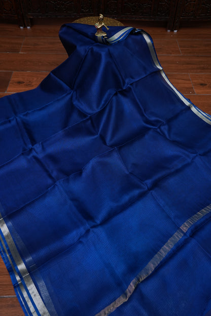 Silk Kota Saree with Silver Zari Border – Royal Blue