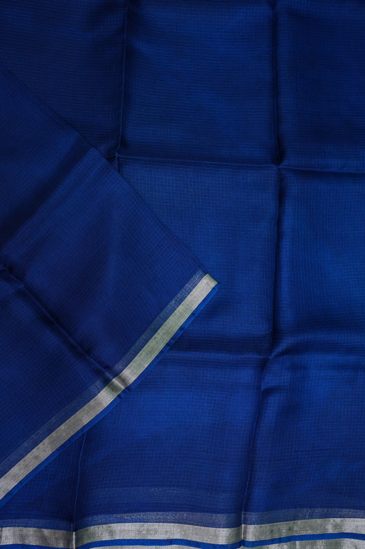 Silk Kota Saree with Silver Zari Border – Royal Blue