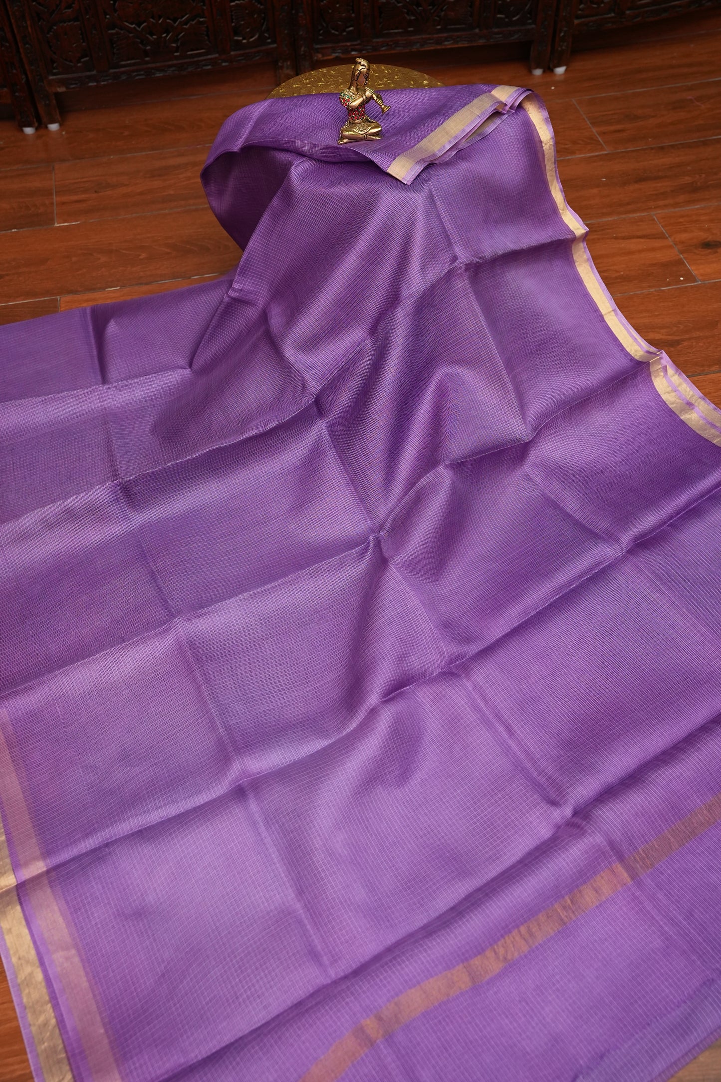 Silk Kota Saree with Gold Zari Border – Lavender Purple