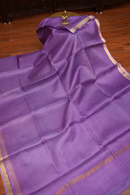 Silk Kota Saree with Gold Zari Border – Lavender Purple
