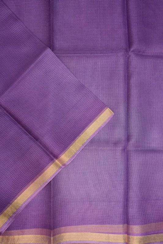 Silk Kota Saree with Gold Zari Border – Lavender Purple