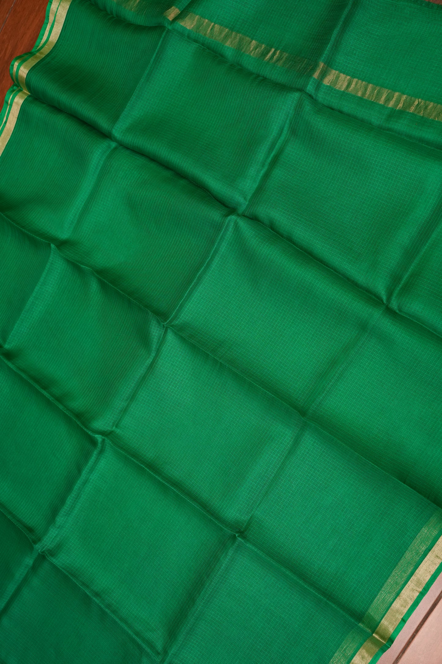 Silk Kota Saree with Gold Zari Border – Emerald Green