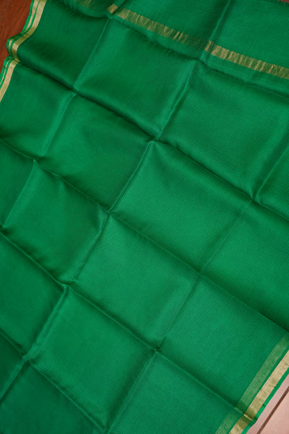 Silk Kota Saree with Gold Zari Border – Emerald Green