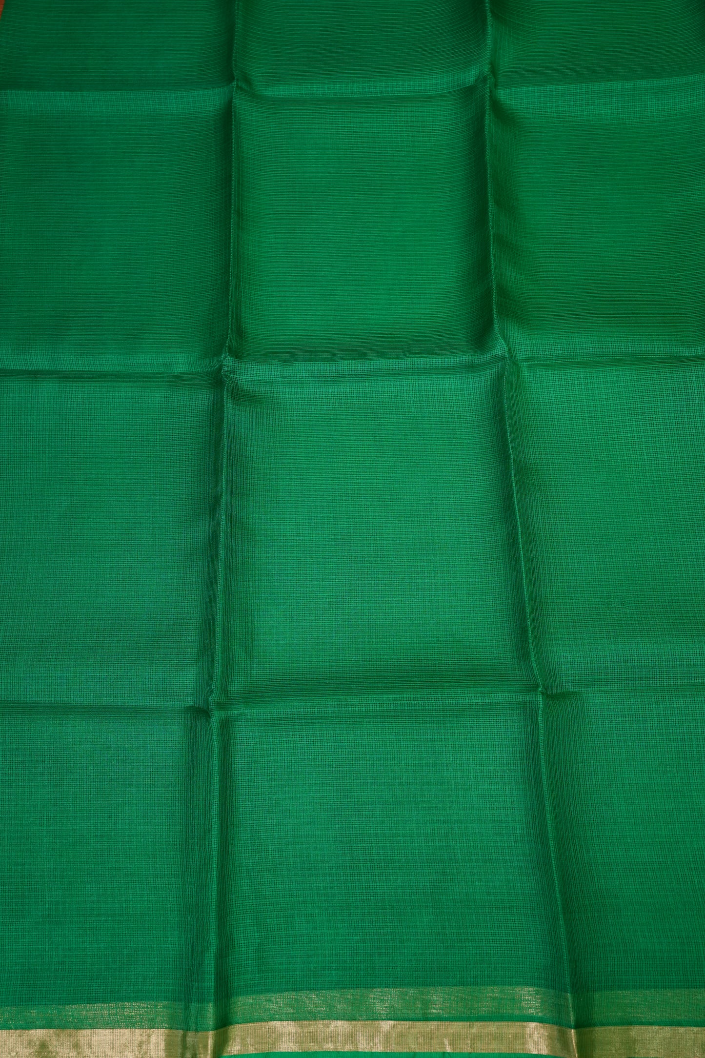 Silk Kota Saree with Gold Zari Border – Emerald Green