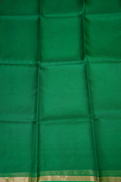Silk Kota Saree with Gold Zari Border – Emerald Green