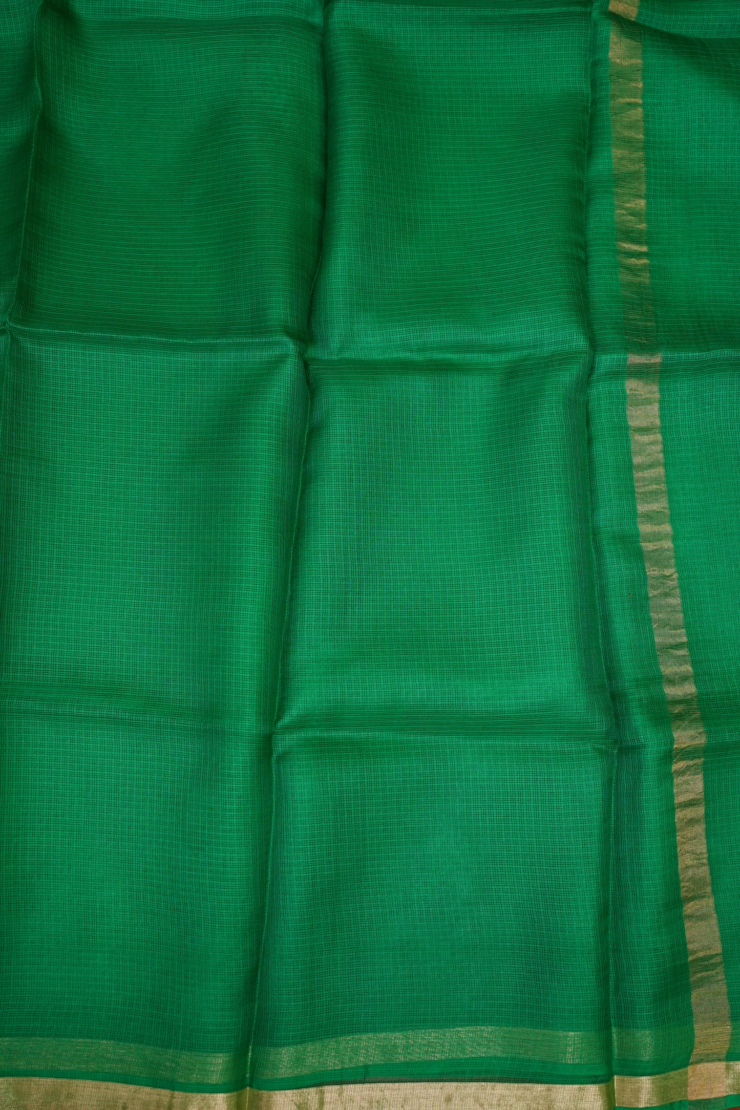 Silk Kota Saree with Gold Zari Border – Emerald Green
