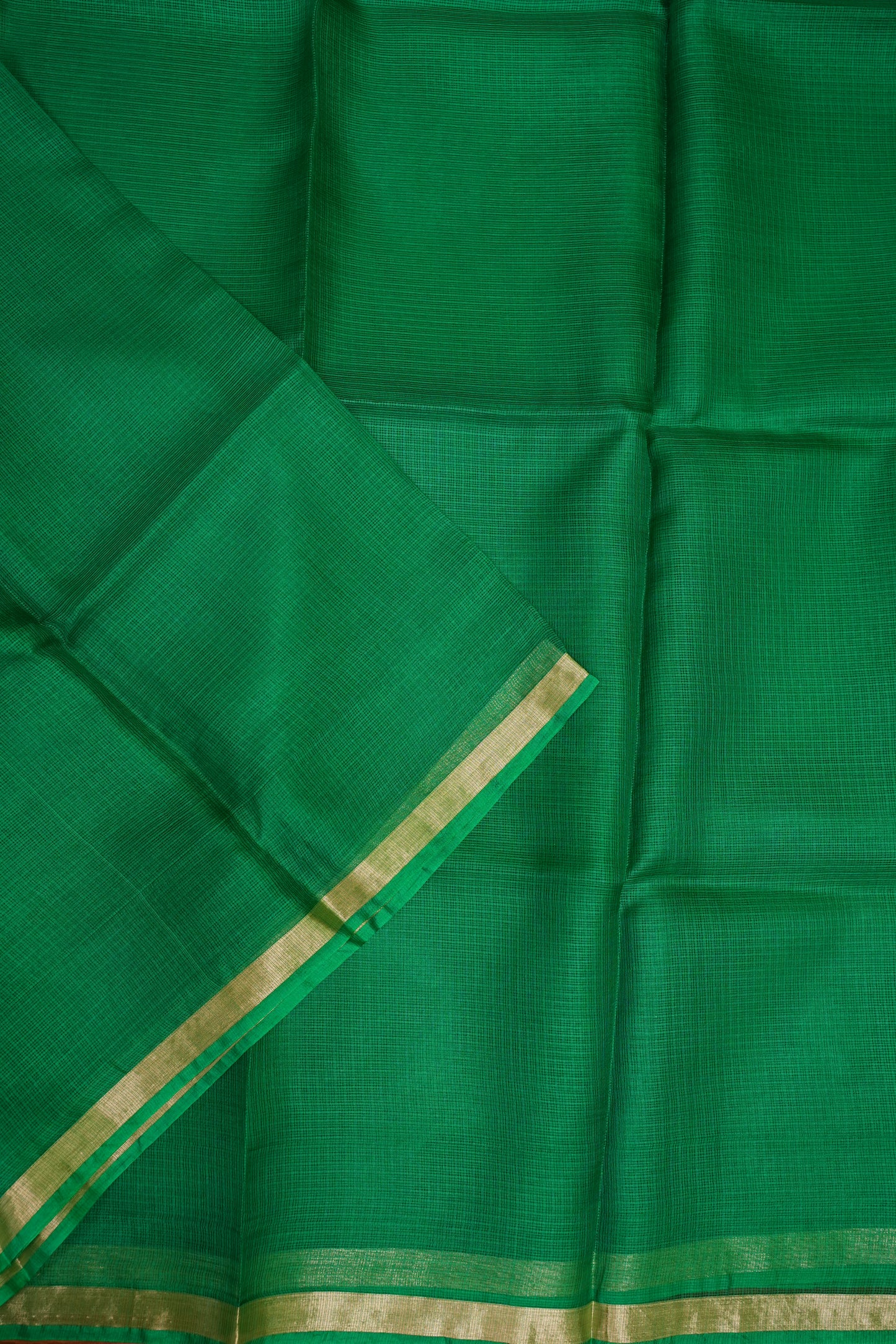 Silk Kota Saree with Gold Zari Border – Emerald Green