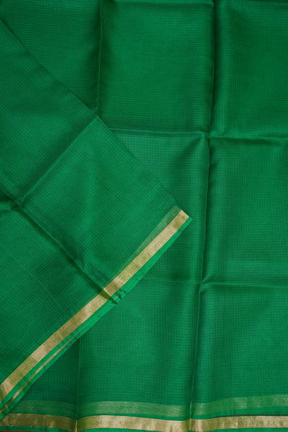 Silk Kota Saree with Gold Zari Border – Emerald Green