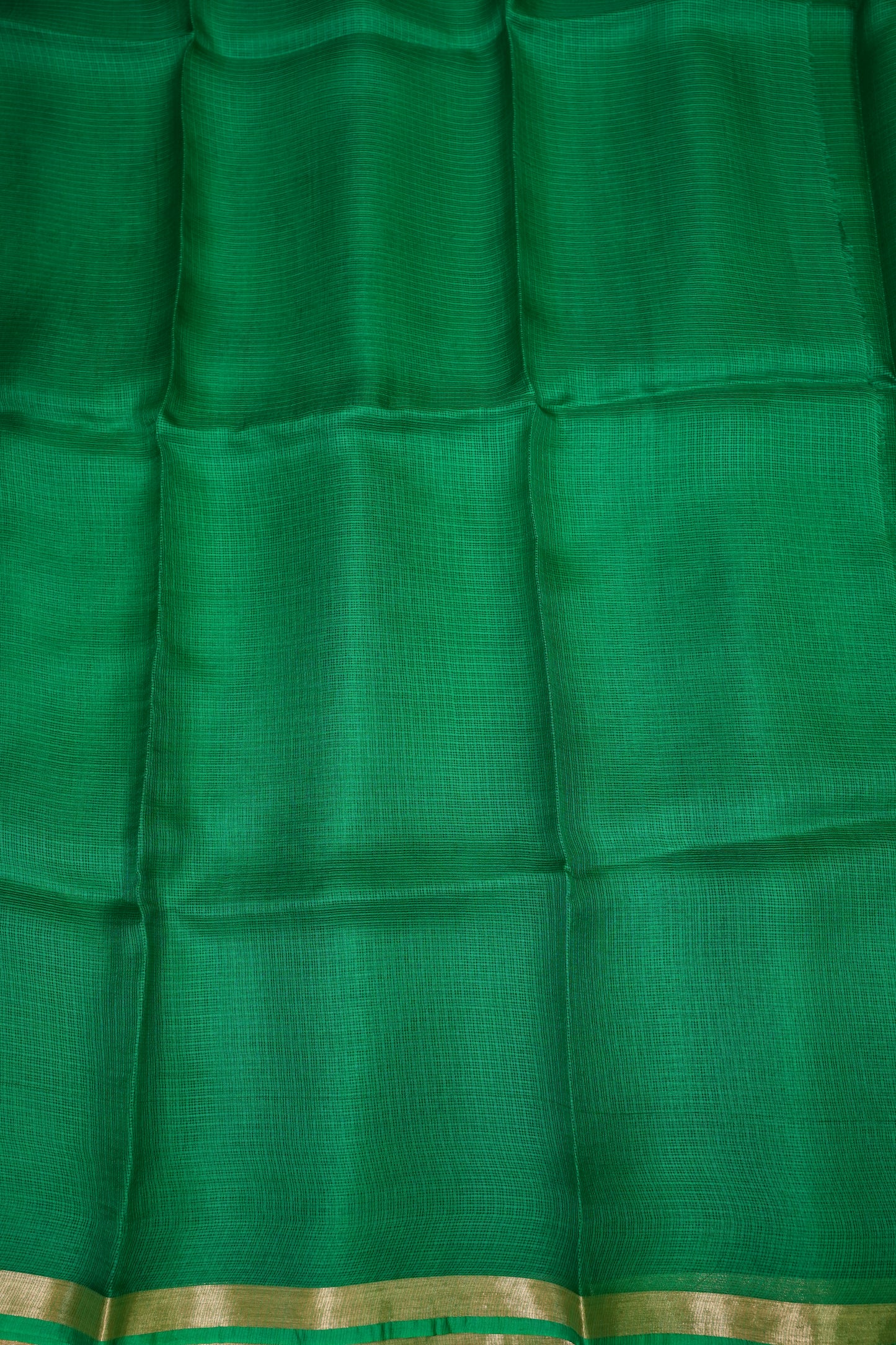 Silk Kota Saree with Gold Zari Border – Emerald Green