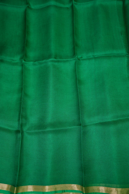 Silk Kota Saree with Gold Zari Border – Emerald Green