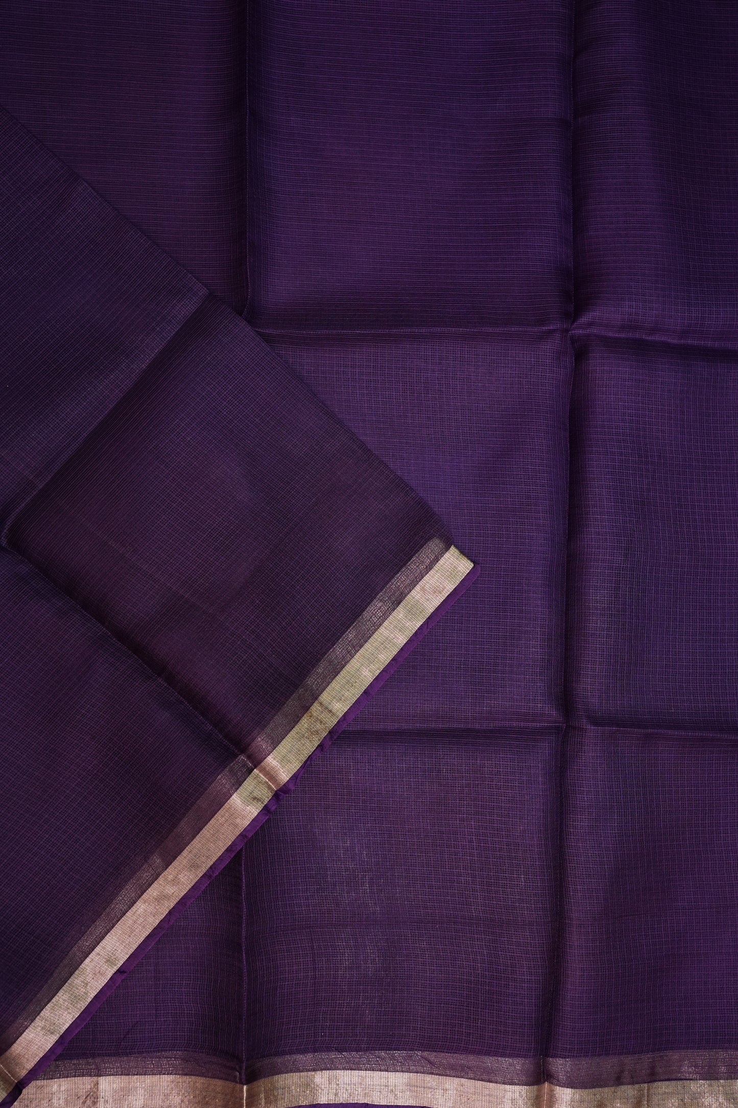 Silk Kota Saree with Gold Zari Border – Deep Purple