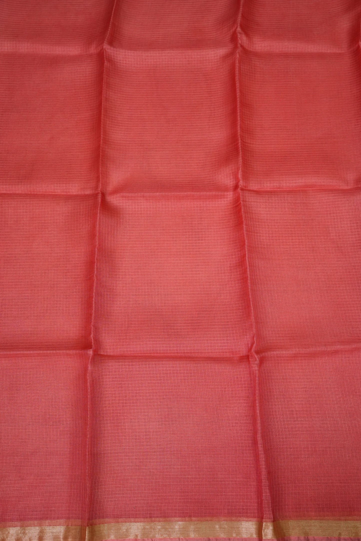 Silk Kota Saree with Gold Zari Border – Coral Pink