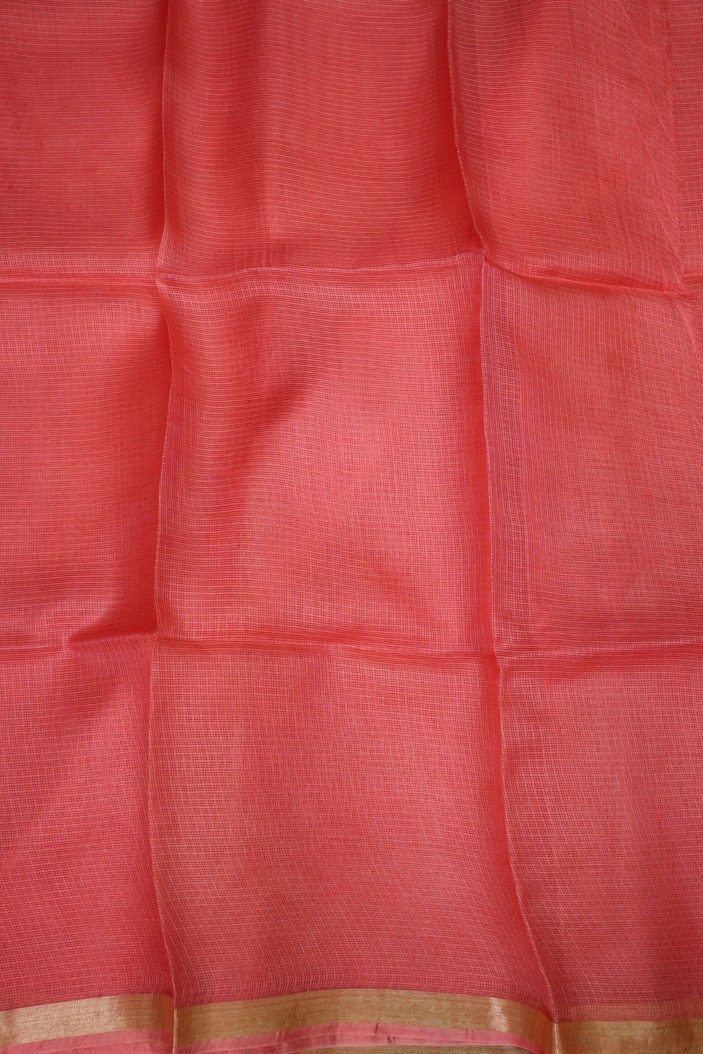 Silk Kota Saree with Gold Zari Border – Coral Pink