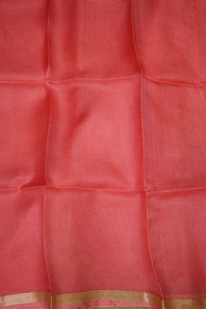 Silk Kota Saree with Gold Zari Border – Coral Pink