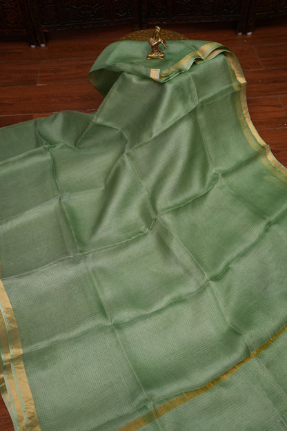 Silk Kota Saree with Gold Zari Border – Sage Green