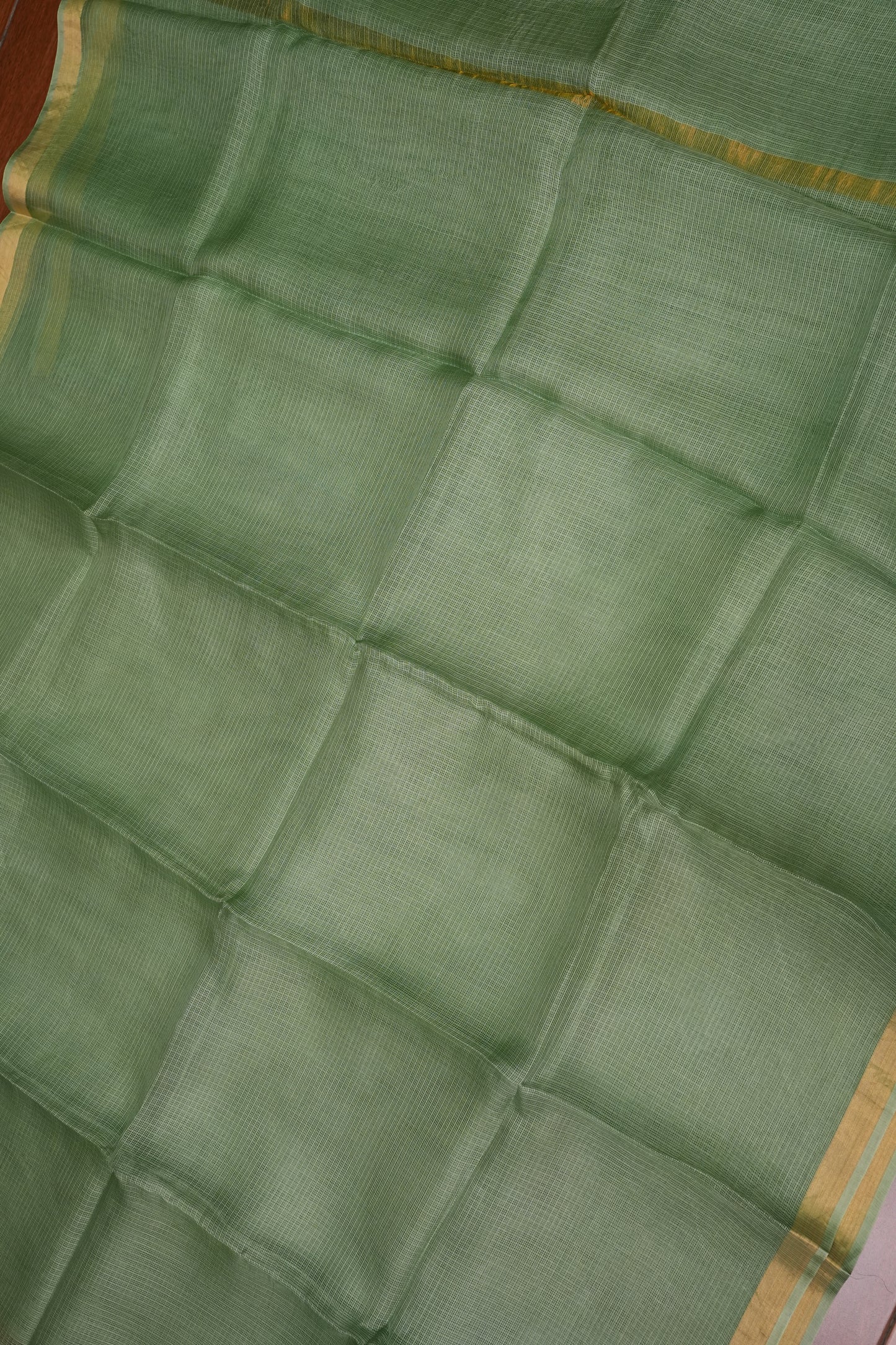Silk Kota Saree with Gold Zari Border – Sage Green
