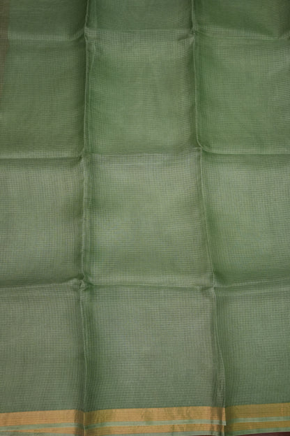 Silk Kota Saree with Gold Zari Border – Sage Green