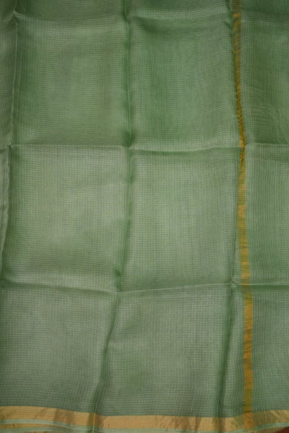 Silk Kota Saree with Gold Zari Border – Sage Green