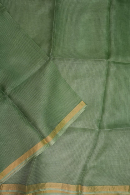 Silk Kota Saree with Gold Zari Border – Sage Green