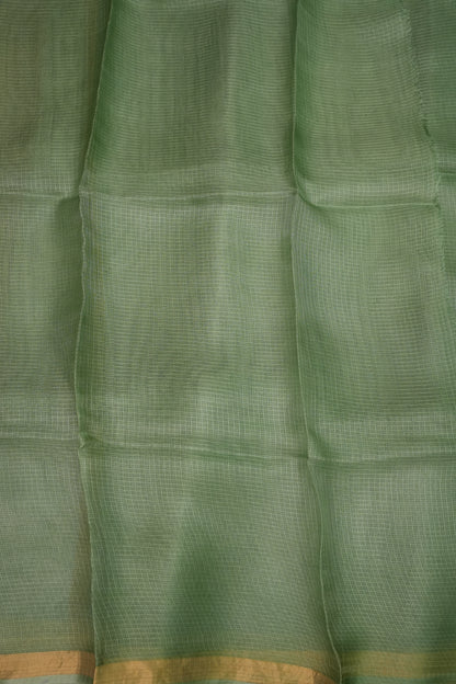 Silk Kota Saree with Gold Zari Border – Sage Green