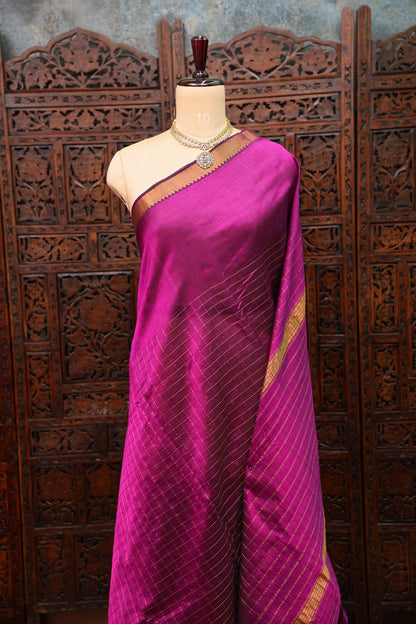 Pure Pattu Mangalagiri Silk Saree – Rani Pink with Gold Zari Checks