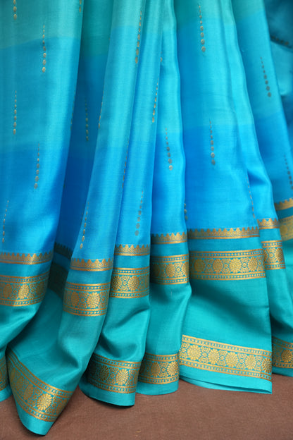 Multi Blue Shades in Pure Crepe Mysore Silk Saree With Self Retta Pet Border