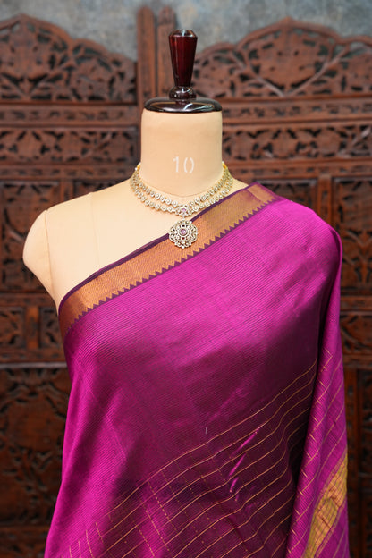 Pure Pattu Mangalagiri Silk Saree – Rani Pink with Gold Zari Checks
